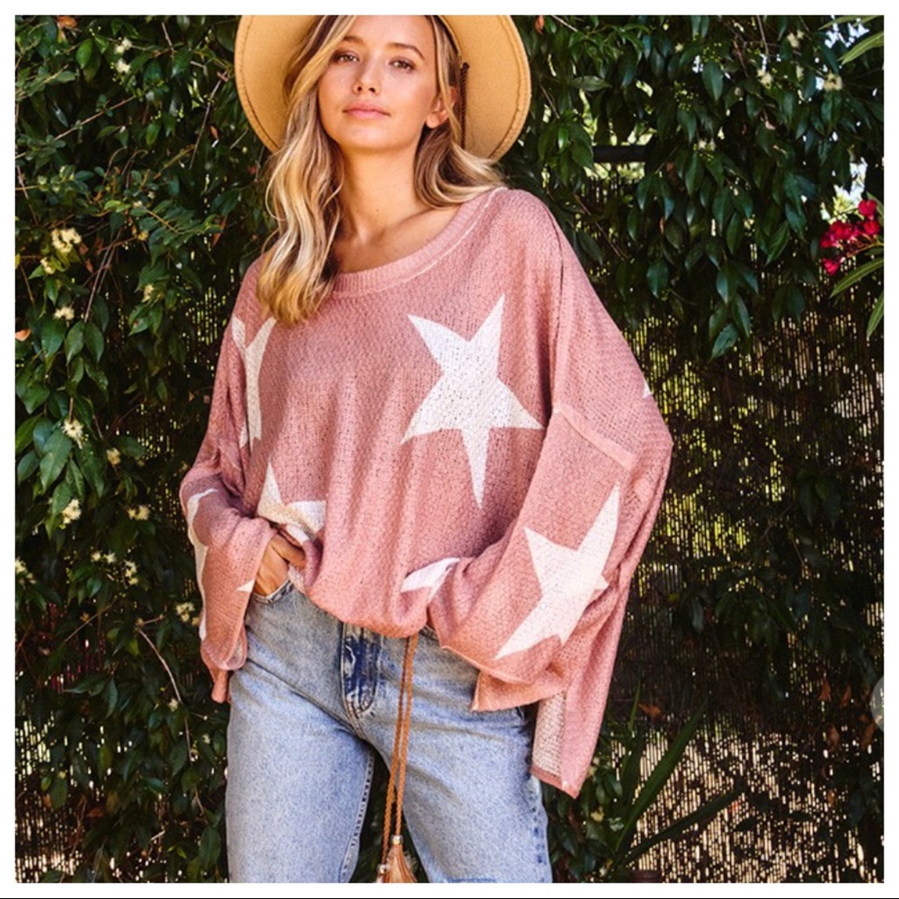 #14 Light rust Star Print LightWeight Dolman Sweater - Picture 5 of 7